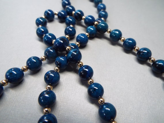 gold filled natural lapis lazuli beaded necklace … - image 5