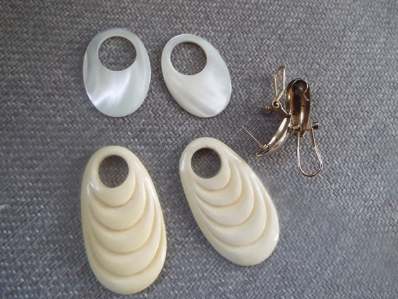 0ne sets of interchangeable MOP, bone  hoop earri… - image 2