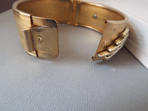 Coro jewelry hinged gold mesh wide bracelet cuff … - image 2