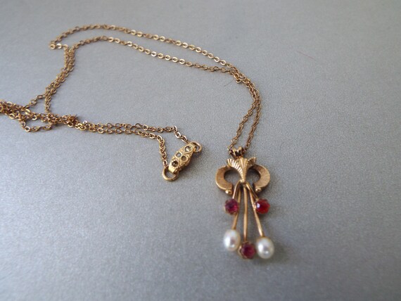 antique Edwardian lavalier 14k gold filled ruby p