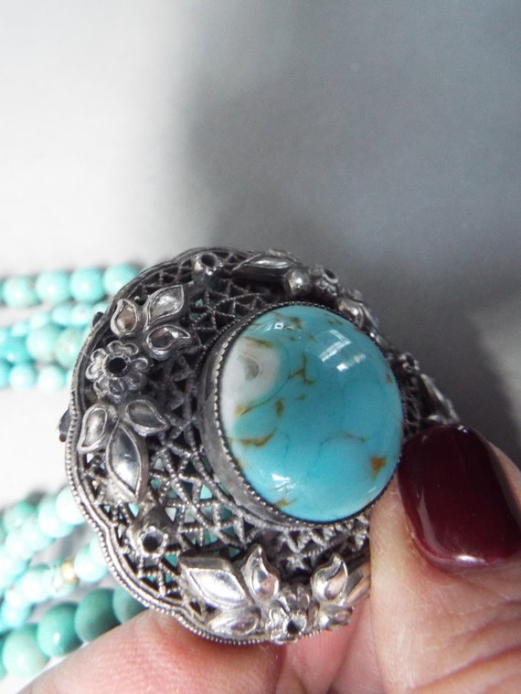 antique Art Nouveau sterling silver turquoise Cze… - image 5