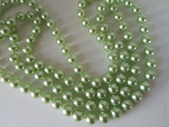 30" long mint green faux pearl necklace....9mm si… - image 1