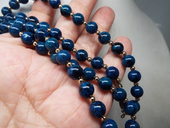 gold filled natural lapis lazuli beaded necklace … - image 1