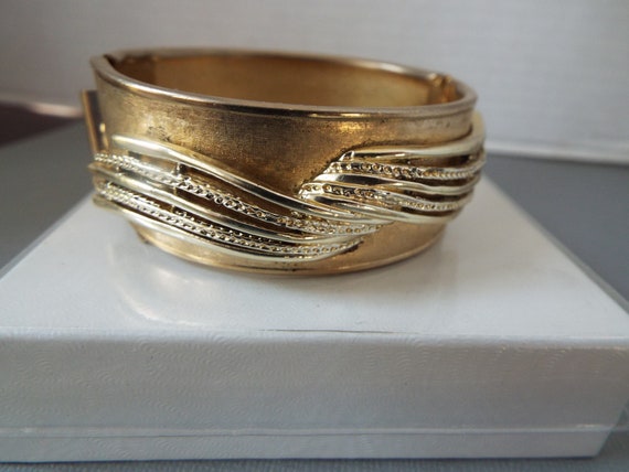 Coro jewelry hinged gold mesh wide bracelet cuff … - image 1