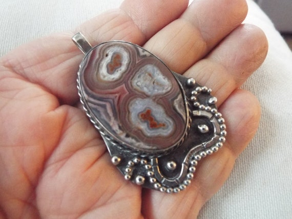 vintage 2"  Navajo sterling silver brown lace lag… - image 5