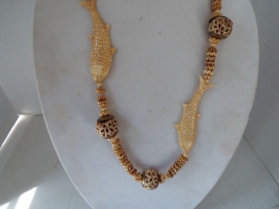 Brown - Fish - Fine Hand Carved Kadam Wooden Pendant Necklace main image 1