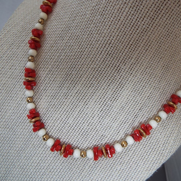 Vintage signed Monet faux coral beaded choker necklace beach wedding