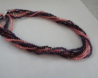 tiny real twisted changeable amethyst and cut pink and purple amethyst beaded necklace 34" twisted changeable 3 or 2 or 1  strand