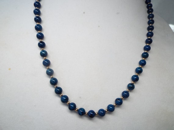 gold filled natural lapis lazuli beaded necklace … - image 2