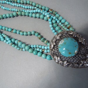 antique Art Nouveau sterling silver turquoise Czech glass filigree fur clip dress clip image 4