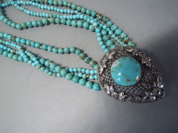 antique Art Nouveau sterling silver turquoise Cze… - image 4