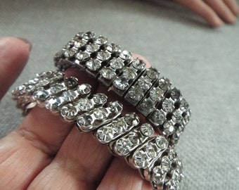 set of 2 vintage rhinestone expandable bracelets small and medium wrist