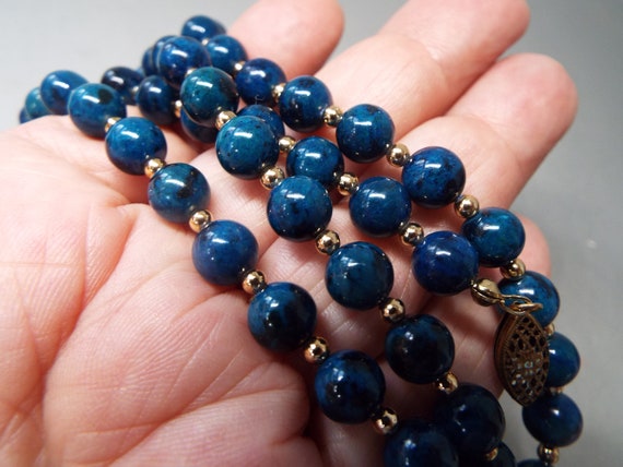 gold filled natural lapis lazuli beaded necklace … - image 3
