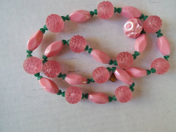 lucite pink berry fruit necklace pink raspberry n… - image 3