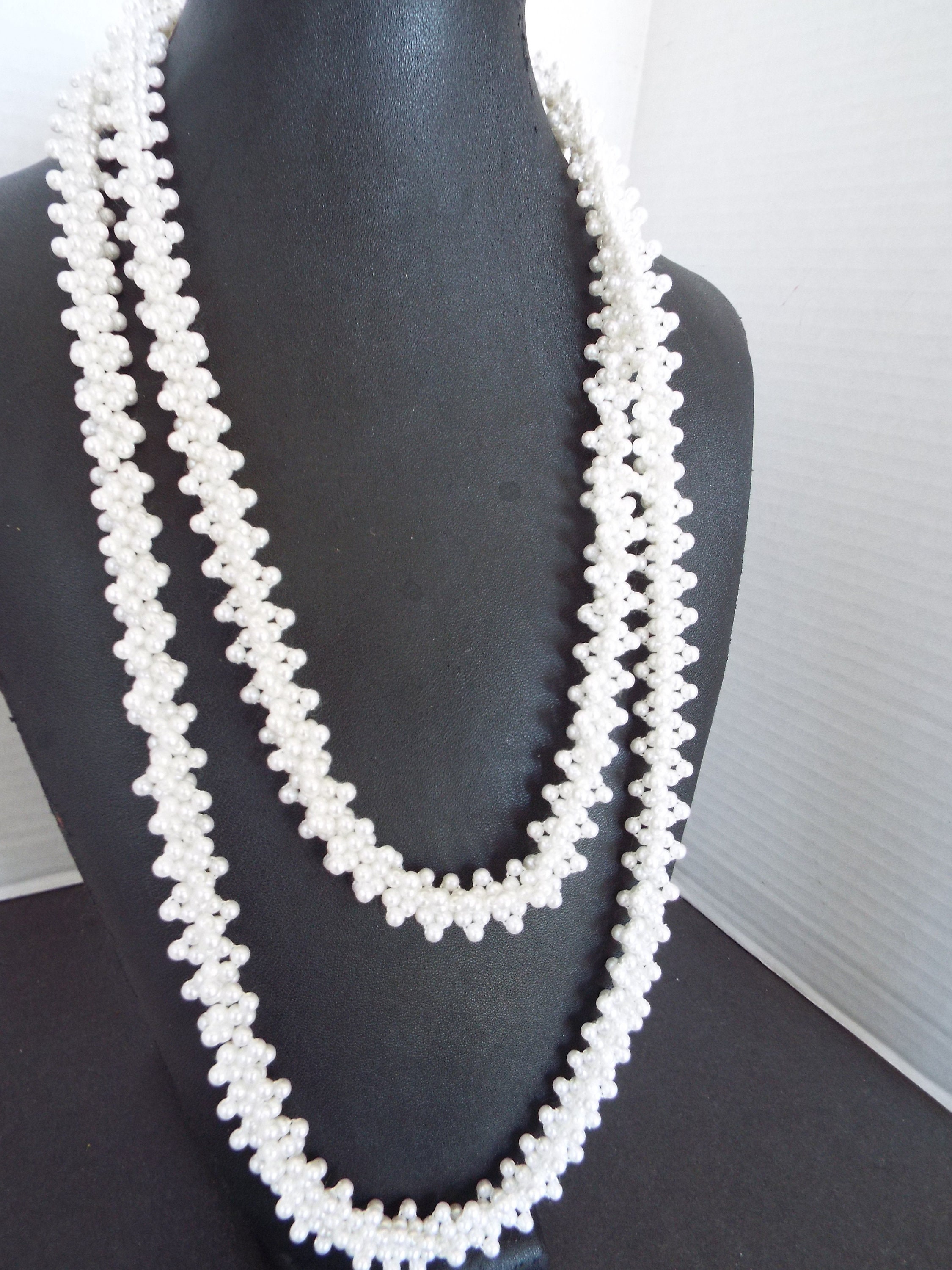 1950s White Pearl Cluster Rope Flapper 48 Necklace Etsy