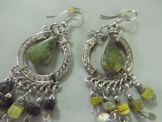 Bohemian style long dangle beaded   jade earrings… - image 1