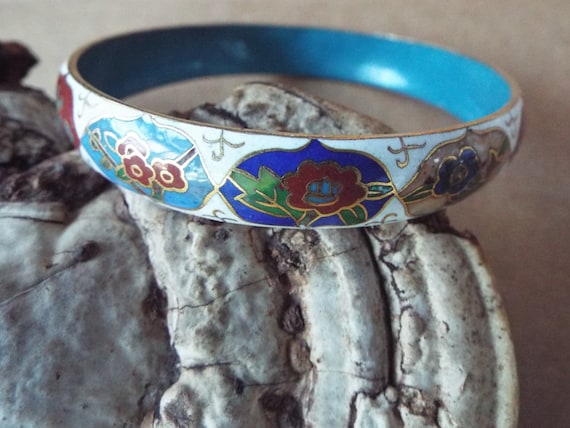Chinese export  brass enamel cloisonne bangle bra… - image 1