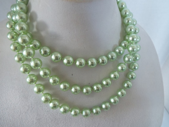 30" long mint green faux pearl necklace....9mm si… - image 2