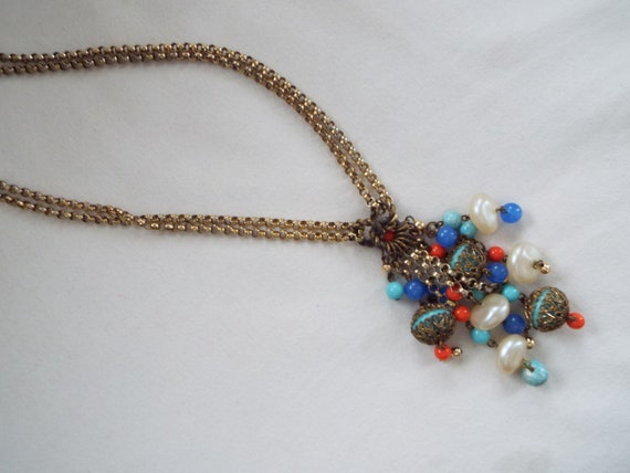 vintage  cluster charm necklace multi stone tasse… - image 6