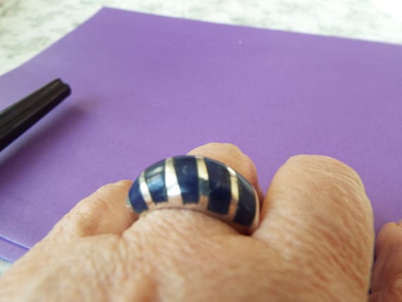 modern sterling silver lapis inlaid domed ring ci… - image 1