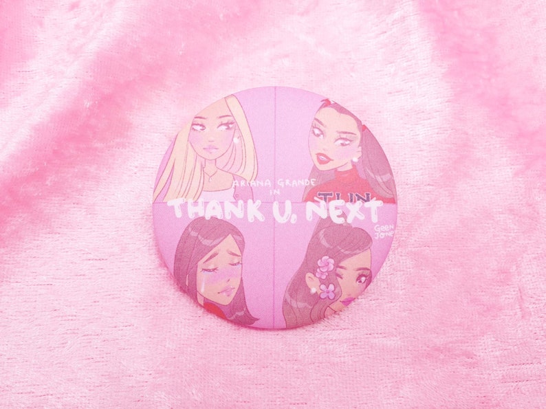 Thank You Next Ariana Grande 56mm Badge Lapel Pin Party Kei Pink Cute Pastel Kawaii 90s Aesthetic Geeniejay Thank U