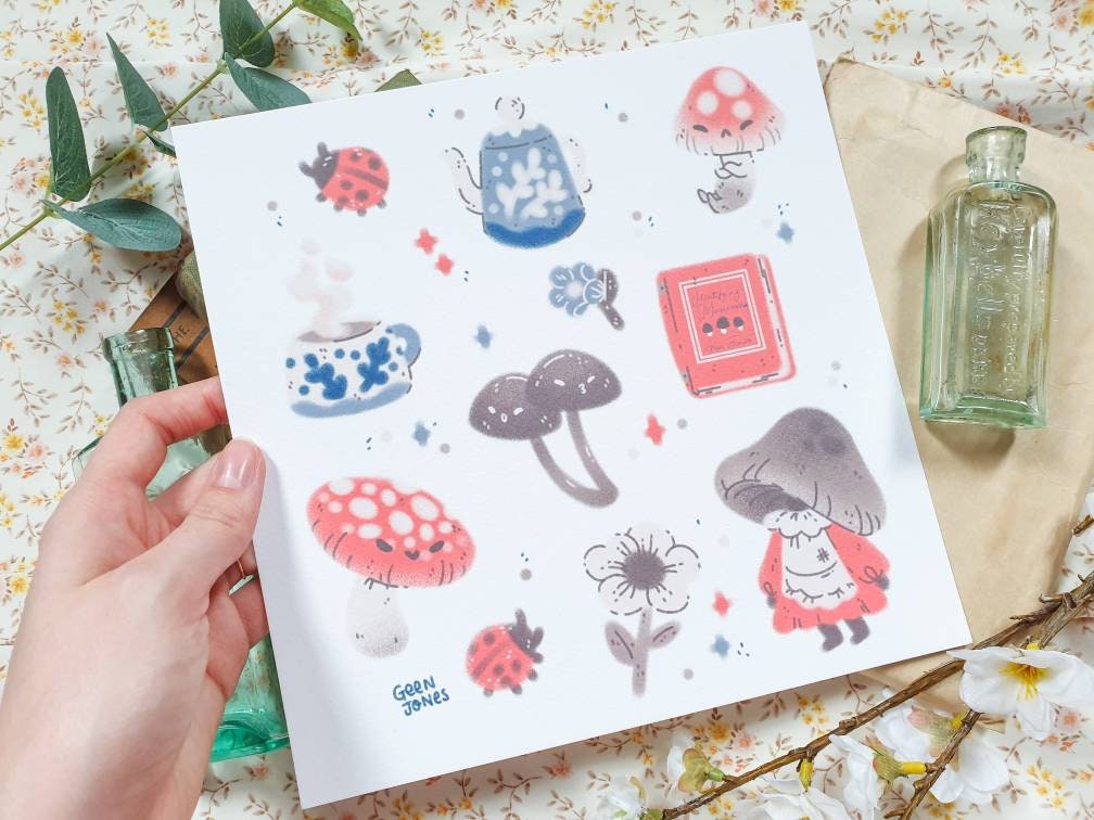mushroom whimsy square print magic bullet journal diary etsy