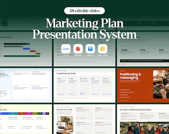 Marketing Plan Presentation Deck: Canva and PowerPoint Template with Budget Workbook