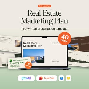 Real Estate Marketing Plan Template, Pre-Written Realtor Presentation, Canva PowerPoint, Excel Lead Tracker