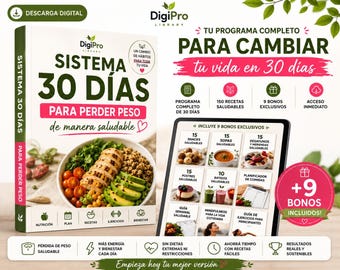 Perde Peso de manera Saludable con Más de 150 Recetas y 9 Bonos de Regalo  | Plan 30 días de Alimentación Saludable.
