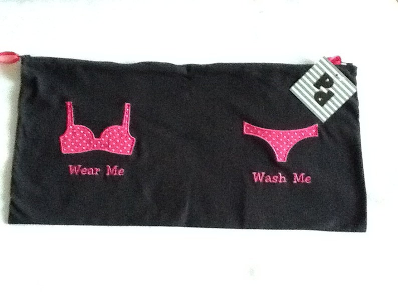 Underwear travel bag Black cotton with fuchsia and white Etsy