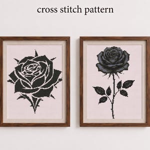 Gothic Black Rose Cross Stitch Pattern Bundle | Monochrome Floral Embroidery (PDF)