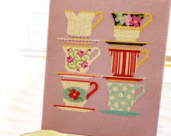 Teacups Cross Stitch Pattern / Tea Cross Stitch Pattern / Digital Cross Stitch Pattern