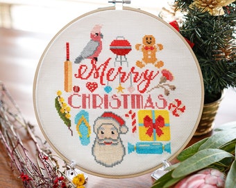 Frohe Weihnachten Kreuzstichmuster - Australien Weihnachten Kreuzstichmuster - Aussie Kreuzstichmuster - Digitales Kreuzstichmuster