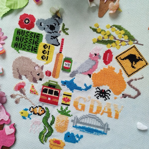 Aussie Cross Stitch Pattern - Australia Cross Stitch Pattern - Digital Cross Stitch Pattern PDF Downloadable