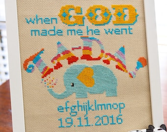 Ta-Da ! Baby Cross Stitch Pattern - Customisable - Digital PDF Downloadable Pattern - When God made me he went Ta-Da