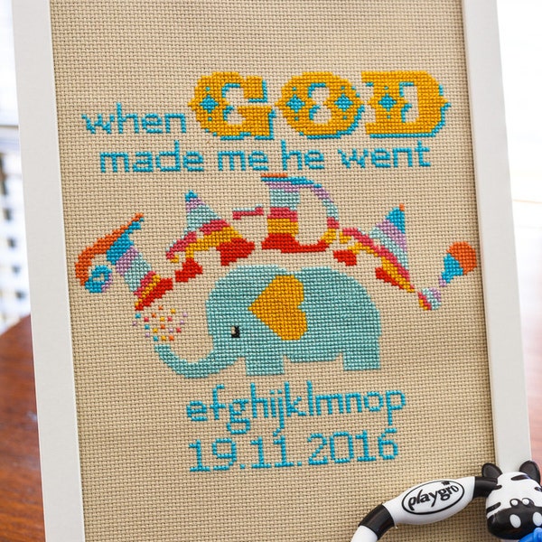 Ta-Da! Baby Cross Stitch Patroon - Aanpasbaar - Digitaal PDF downloadbaar patroon - Toen God mij maakte, ging hij Ta-Da