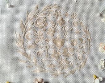 Whitework Cream Cross Stitch Pattern - Modern Cross Stitch Pattern - Digital Cross Stitch Pattern