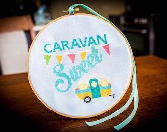 Caravan Cross Stitch Pattern - Camper Cross Stitch Pattern - Digital Cross Stitch Pattern - Camping Cross Stitch Pattern