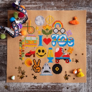 Seventies Cross Stitch Pattern / 70s Cross Stitch Pattern / Retro Cross Stitch Pattern/ Digital Cross Stitch Pattern