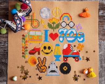 Seventies Cross Stitch Pattern / 70s Cross Stitch Pattern / Retro Cross Stitch Pattern/ Digital Cross Stitch Pattern