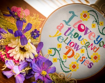 Yellow Daisies Cross Stitch Pattern - Cross Stitch Digital PDF Pattern - Love Cross Stitch Pattern - Daisy Cross Stitch Pattern