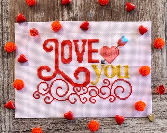 Love You Cross Stitch Pattern / Cross Stitch Digital Pattern // True Love Valentines