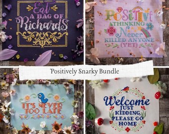 Positively Snarky Cross Stitch Bundle PDF, Funny Floral Cross Stitch Patterns, Sarcastic Quote Embroidery, Instant Download