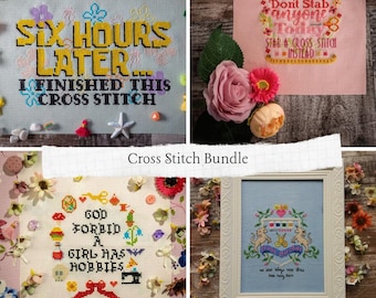 Snarky Cross Stitch Pattern Bundle PDF, Funny Modern Cross Stitch Patterns, Crafty Quote Embroidery, Stitcher Gift, Instant Download