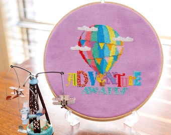 Adventure Awaits Cross Stitch - Modern Cross Stitch Pattern - Hot Air Balloon Cross Stitch - Digital Cross Stitch Pattern