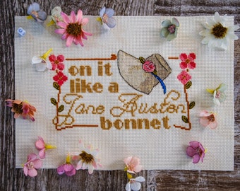 Jane Austen Bonnet Cross Stitch Pattern - Floral Cross Stitch Pattern - Digital Cross Stitch Pattern PDF