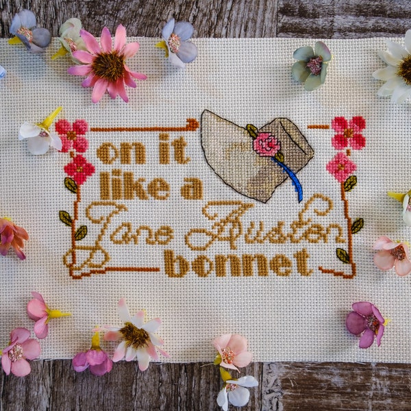 Jane Austen Bonnet Cross Stitch Pattern - Floral Cross Stitch Pattern - Digital Cross Stitch Pattern PDF