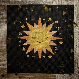 Cute Pastel Sun - Cross Stitch Digital Pattern PDF - Celestial Moon Sun Cross Stitch