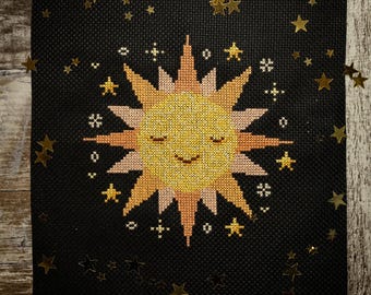 Cute Pastel Sun - Cross Stitch Digital Pattern PDF - Celestial Moon Sun Cross Stitch