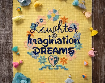 Laughter Imagination Dreams - Modern Cross Stitch Pattern - Digital Cross Stitch Pattern - Walt Quote